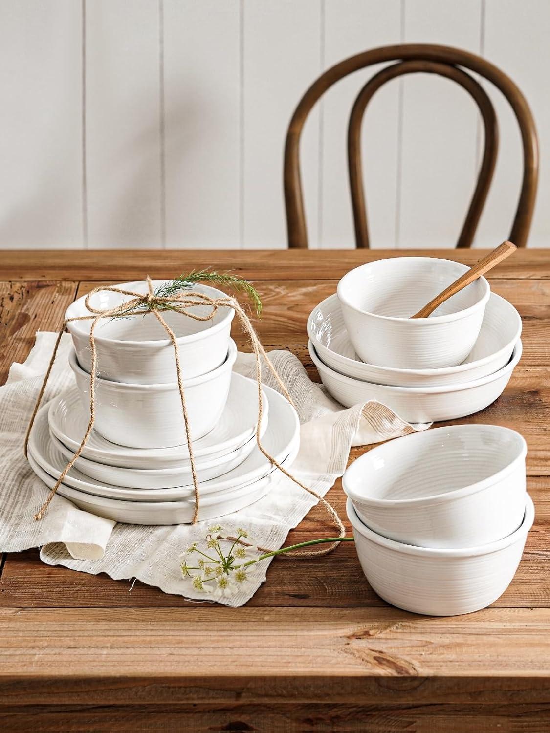 imageLE TAUCI 18Piece Ceramic Dinnerware Set Service for 6  White Farmhouse Deeper Plates ampamp Bowls 10quot Dinner 8quot Salad 6quot Bowls Stackable Chip Resistant Stoneware DishesWhite