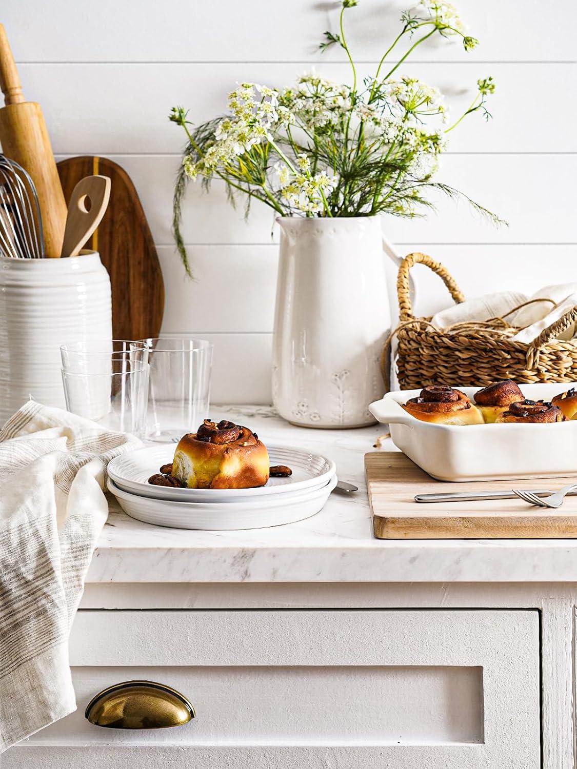imageLE TAUCI 18Piece Ceramic Dinnerware Set Service for 6  White Farmhouse Deeper Plates ampamp Bowls 10quot Dinner 8quot Salad 6quot Bowls Stackable Chip Resistant Stoneware DishesWhite