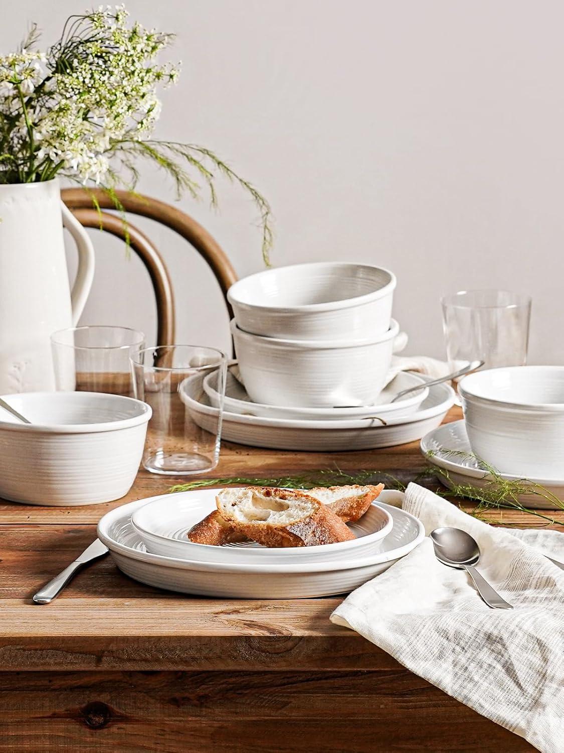 imageLE TAUCI 18Piece Ceramic Dinnerware Set Service for 6  White Farmhouse Deeper Plates ampamp Bowls 10quot Dinner 8quot Salad 6quot Bowls Stackable Chip Resistant Stoneware DishesWhite