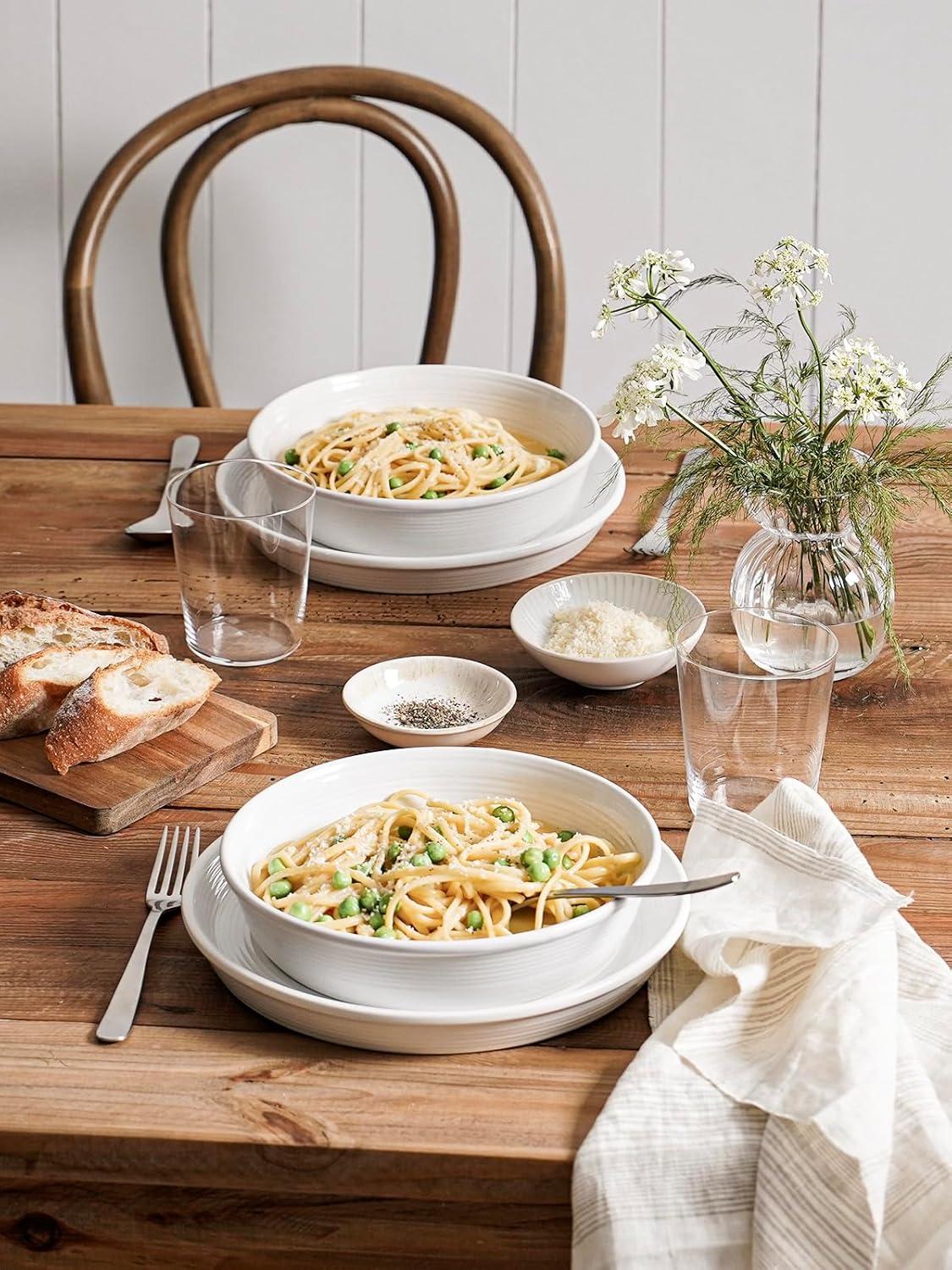 imageLE TAUCI 18Piece Ceramic Dinnerware Set Service for 6  White Farmhouse Deeper Plates ampamp Bowls 10quot Dinner 8quot Salad 6quot Bowls Stackable Chip Resistant Stoneware DishesWhite