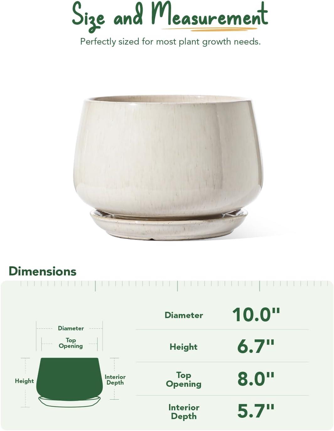 imageLE TAUCI Ceramic Planters 12 Inch Pots for Plants Indoor Plant Pots with Drainage Holes and Saucers Modern Planters Fit Mid Century Plant Stand Flower Pots for Indoor Plants BlackReactive Glaze Beige