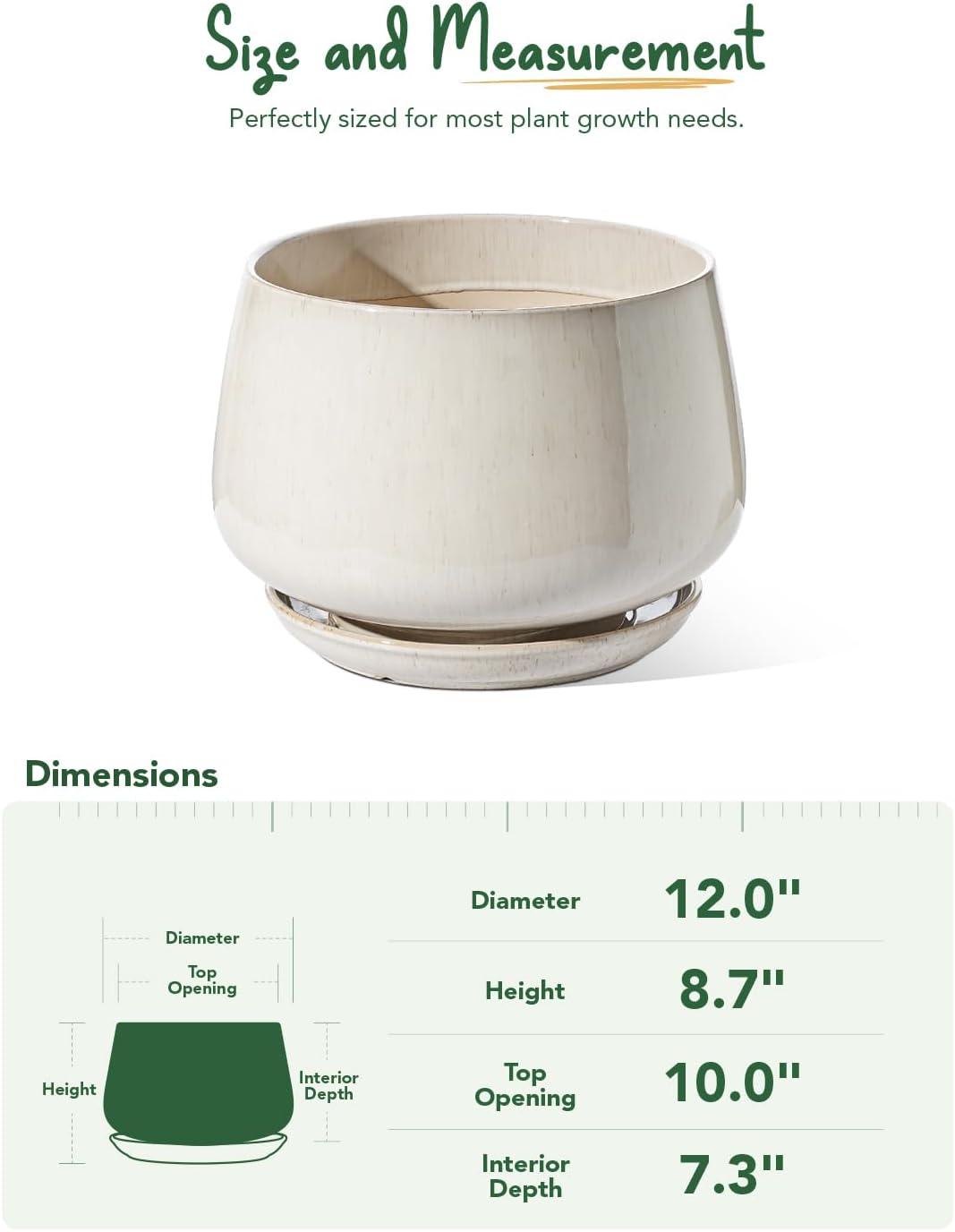 imageLE TAUCI Ceramic Planters 12 Inch Pots for Plants Indoor Plant Pots with Drainage Holes and Saucers Modern Planters Fit Mid Century Plant Stand Flower Pots for Indoor Plants BlackReactive Glaze Beige