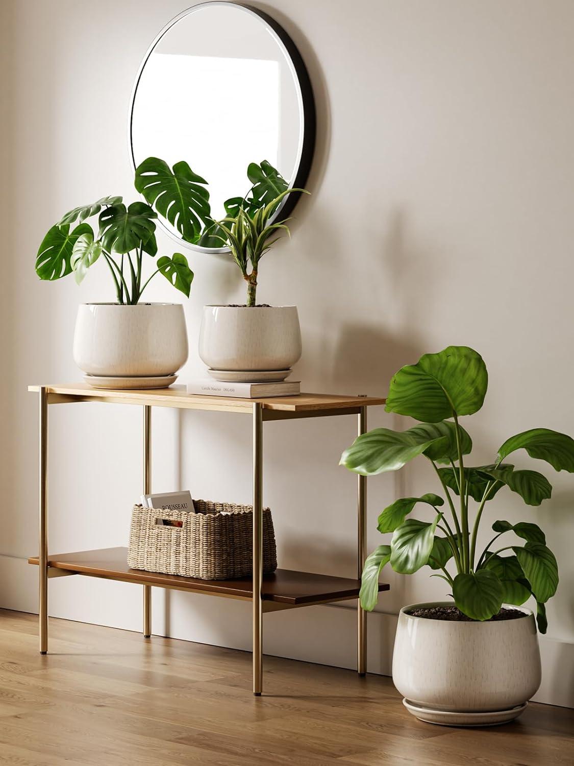 imageLE TAUCI Ceramic Planters 12 Inch Pots for Plants Indoor Plant Pots with Drainage Holes and Saucers Modern Planters Fit Mid Century Plant Stand Flower Pots for Indoor Plants BlackReactive Glaze Beige