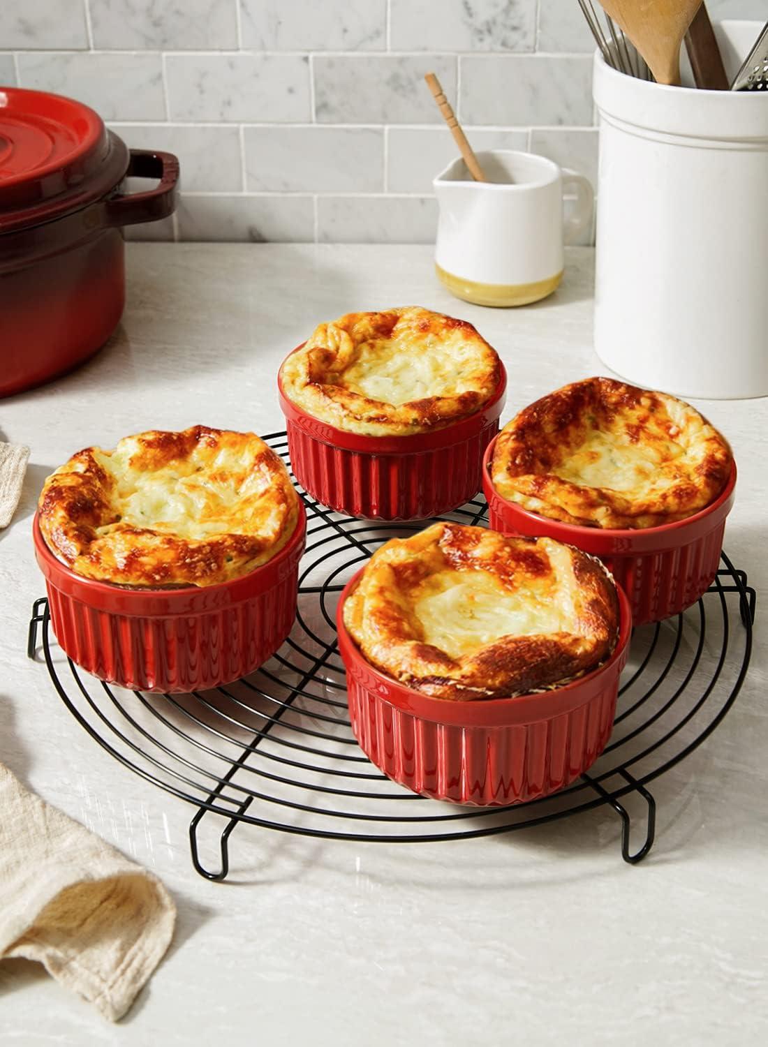 imageLE TAUCI Ramekins 12 OZ Oven Safe Ceramic Souffle Dishes for Oven Custard Cups Creme Brulee Dishes Porcelain Large Ramekins Pudding Ramiken Dipping Sauces Set of 6 WhiteRed