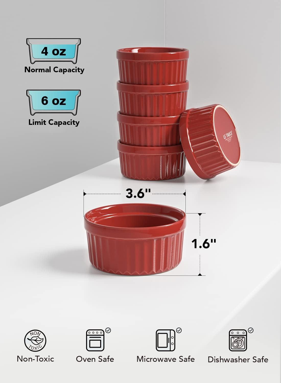 imageLE TAUCI Ramekins 12 OZ Oven Safe Ceramic Souffle Dishes for Oven Custard Cups Creme Brulee Dishes Porcelain Large Ramekins Pudding Ramiken Dipping Sauces Set of 6 WhiteRed