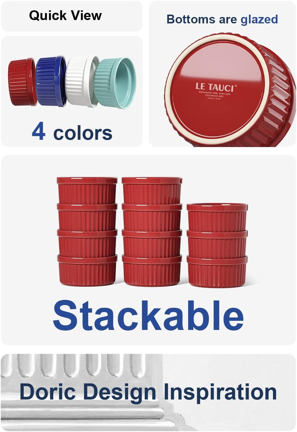 imageLE TAUCI Ramekins 12 OZ Oven Safe Ceramic Souffle Dishes for Oven Custard Cups Creme Brulee Dishes Porcelain Large Ramekins Pudding Ramiken Dipping Sauces Set of 6 WhiteRed