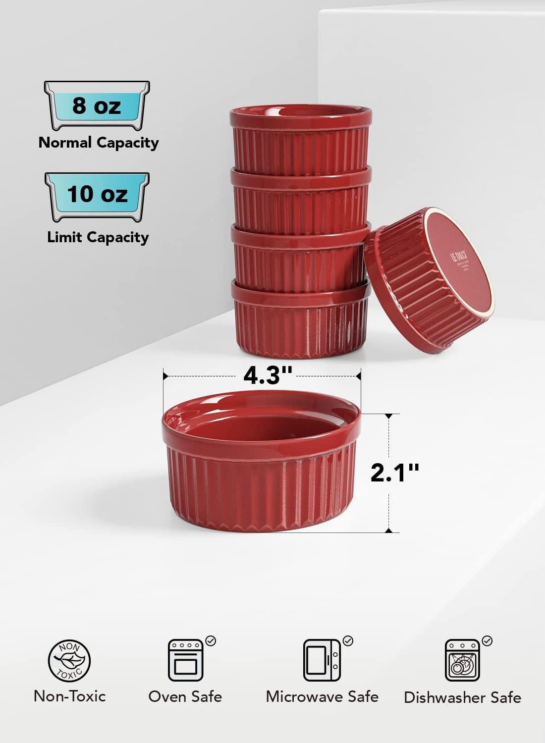 imageLE TAUCI Ramekins 12 OZ Oven Safe Ceramic Souffle Dishes for Oven Custard Cups Creme Brulee Dishes Porcelain Large Ramekins Pudding Ramiken Dipping Sauces Set of 6 WhiteRed