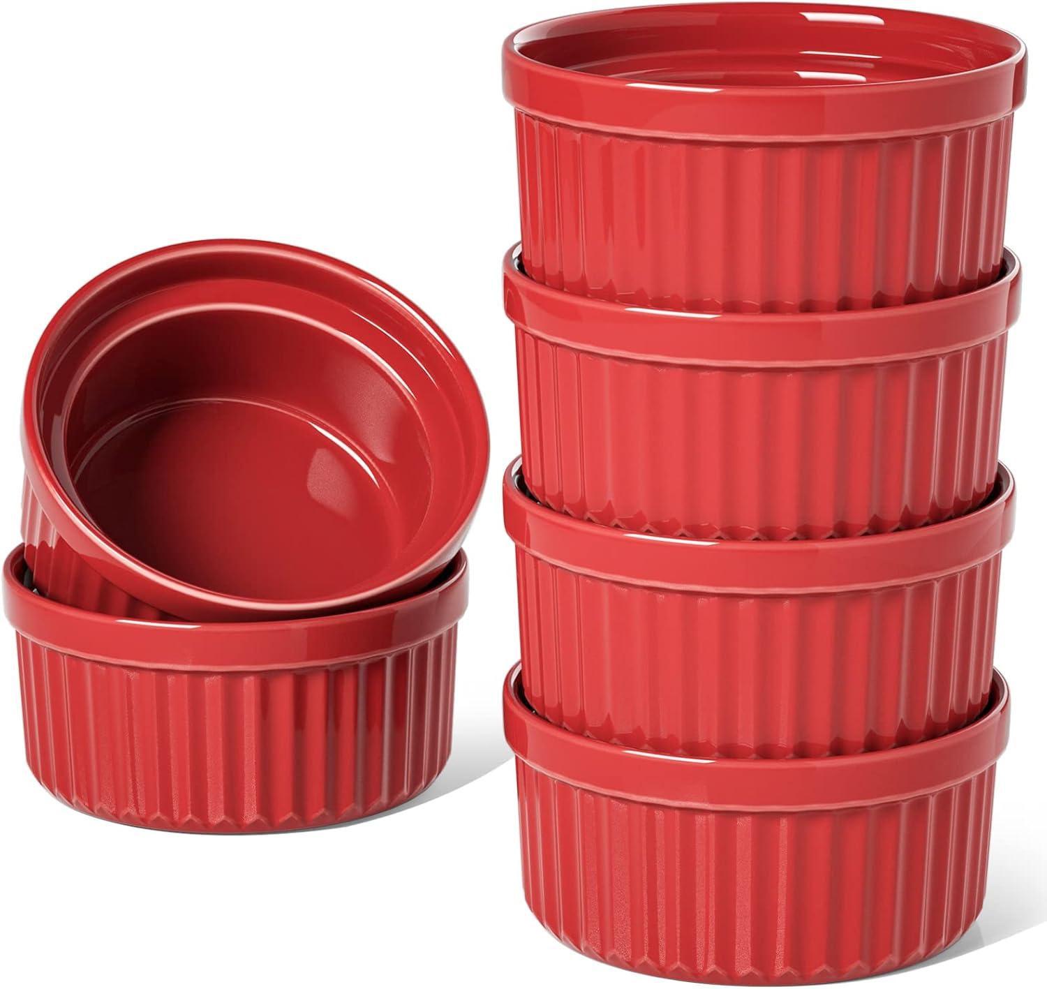 imageLE TAUCI Ramekins 12 OZ Oven Safe Ceramic Souffle Dishes for Oven Custard Cups Creme Brulee Dishes Porcelain Large Ramekins Pudding Ramiken Dipping Sauces Set of 6 WhiteRed