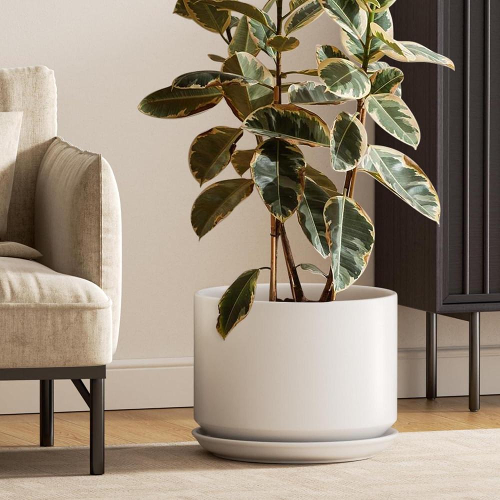 imageLE TAUCI 12 Inch Pots for Plants Ceramic Plant Pots with Drainage Holes and Saucers Elegant and Durable Large Plant Pot Perfect for Home ampamp Office Decor BlackWhite
