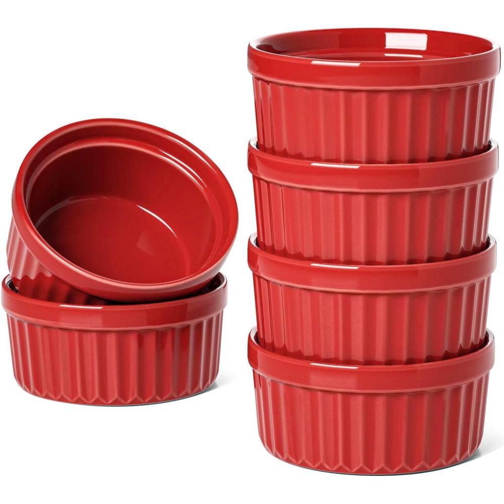 imageLE TAUCI Ramekins 12 OZ Oven Safe Ceramic Souffle Dishes for Oven Custard Cups Creme Brulee Dishes Porcelain Large Ramekins Pudding Ramiken Dipping Sauces Set of 6 WhiteRed