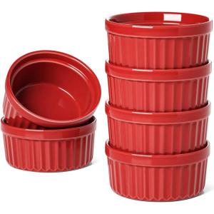 imageLE TAUCI Ramekins 12 OZ Oven Safe Ceramic Souffle Dishes for Oven Custard Cups Creme Brulee Dishes Porcelain Large Ramekins Pudding Ramiken Dipping Sauces Set of 6 WhiteRed