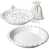 imageLE TAUCI Ceramic Pie Dish and Pie Weights Set 9 Inches Deep Pie Pans for Baking 52 OZ Round Fluted Pie Plates for Apple Pie Quiche Pot Pies Tart  Set of 2 Classic WhiteClassic White
