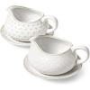imageLE TAUCI Gravy Boat with Saucer Stand 24oz Ceramic Sauce Boat with Tray for Salad Dressings Creamer Broth Black Pepper Set of 2 Arctic White FireworkClover