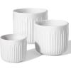 imageLE TAUCI Fluted Ceramic Planters Set of 3  837  57 in Star White Reactive Cylinder Indoor Plant Pots with Drainage Plug ampamp Mesh Glossy Stoneware Flower Pots for Succulents HerbsWhite