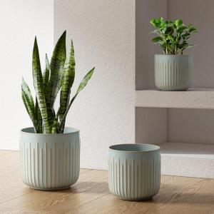 imageLE TAUCI Fluted Ceramic Planters Set of 3  837  57 in Star White Reactive Cylinder Indoor Plant Pots with Drainage Plug ampamp Mesh Glossy Stoneware Flower Pots for Succulents HerbsGlaze Blue Gray
