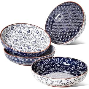 imageLE TAUCI Pasta Bowl 32 oz Salad Bowl Serving Plate Bowls Housewarming Wedding Present JapaneseStyle Ceramic Bowls for Pasta Fruits Salad Noodle Dinner  82 Inch Set of 4 Vintage Blue