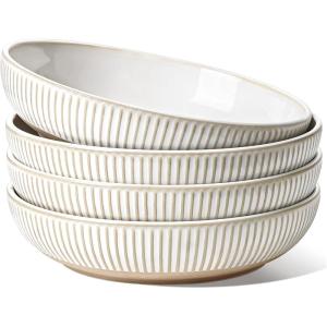 imageLE TAUCI Pasta Bowls 46oz Large Salad Bowl Ceramic Embossment Stoneware Serving Plate for Fruits Noodle Dinner Housewarming Wedding Present  9 Inch Set of 4 Arctic WhiteArctic WhiteLine