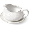 imageLE TAUCI Gravy Boat with Saucer Stand 24oz Ceramic Sauce Boat with Tray for Salad Dressings Creamer Broth Black Pepper Set of 1 Arctic White Firework24oz NO Ladle