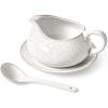 imageLE TAUCI Gravy Boat with Saucer Stand 24oz Ceramic Sauce Boat with Tray for Salad Dressings Creamer Broth Black Pepper Set of 1 Arctic White Firework24 Ounces