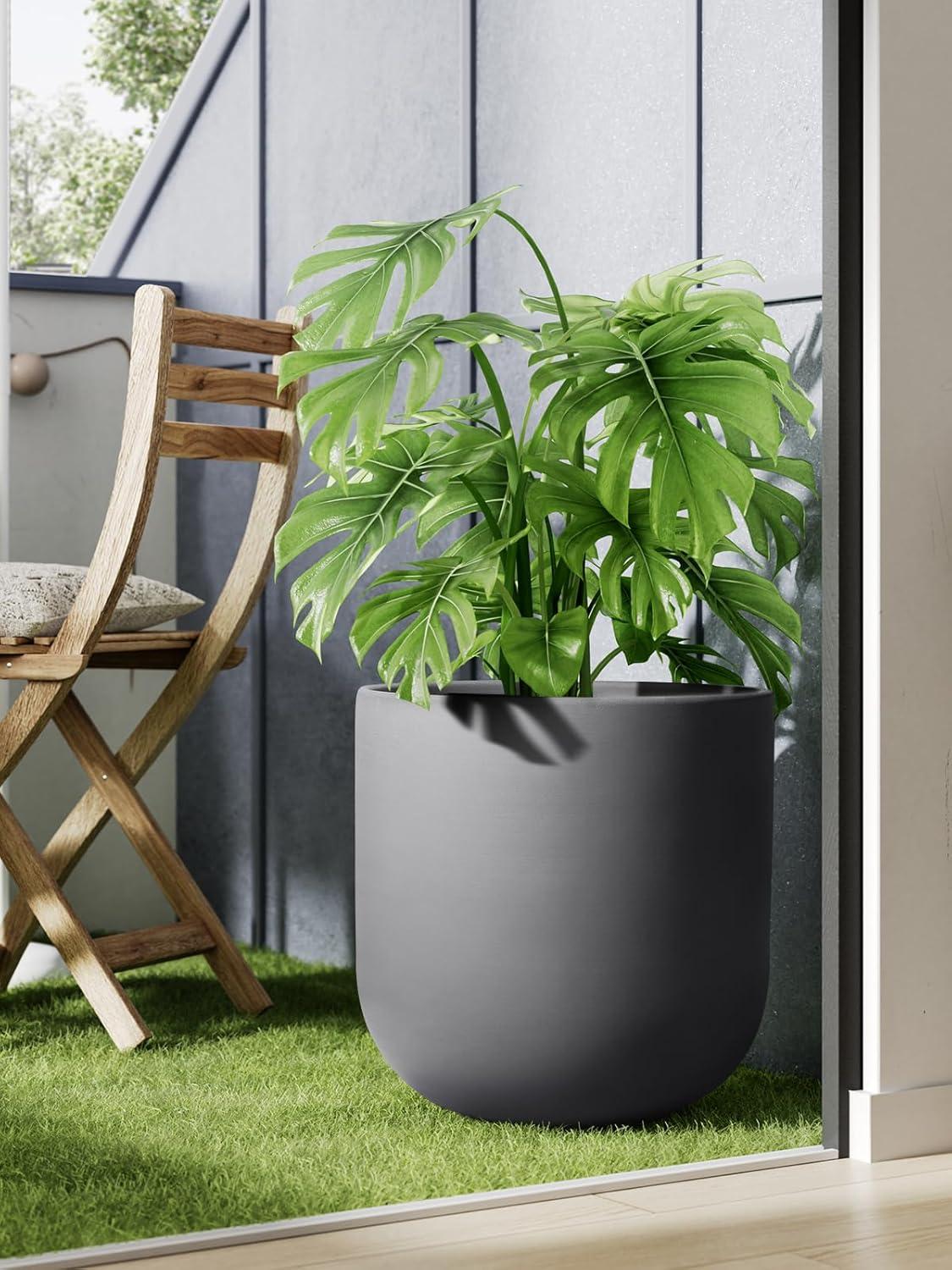 imageLE TAUCI 8 Inch Plant Pot Ceramic Pot with Drainage Hole ampamp Rubber Plug Indoor Planter for Herbs ampamp Small Houseplants Cylinder Planter for Home Office WhiteCharcoal Gray