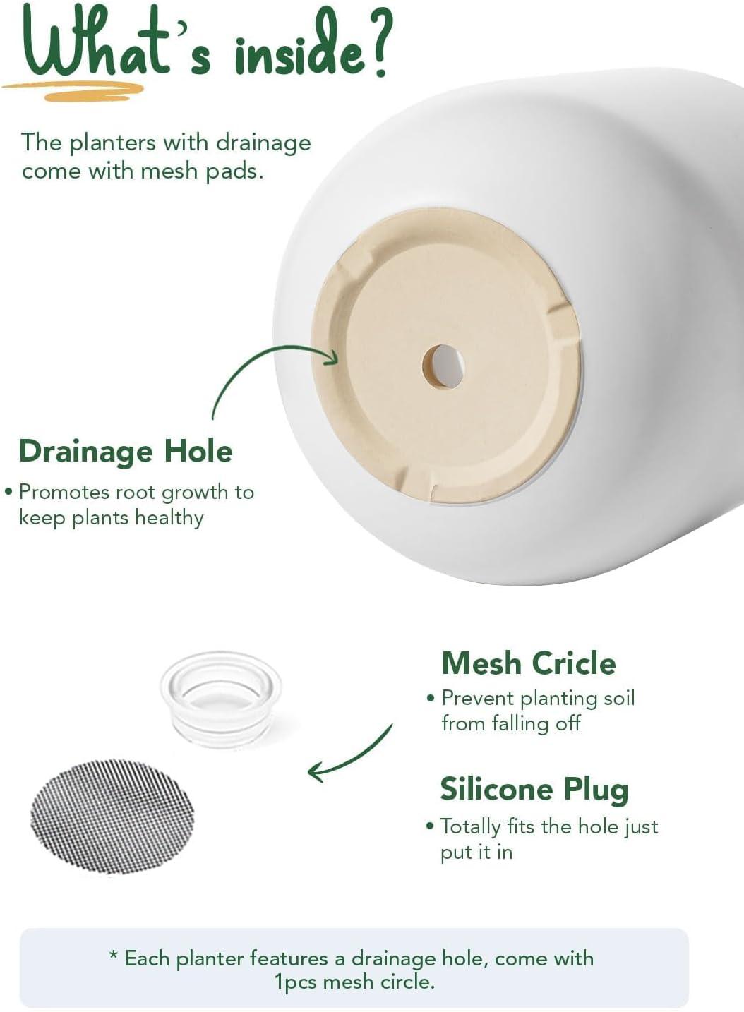 imageLE TAUCI 8 Inch Plant Pot Ceramic Pot with Drainage Hole ampamp Rubber Plug Indoor Planter for Herbs ampamp Small Houseplants Cylinder Planter for Home Office WhiteWhite