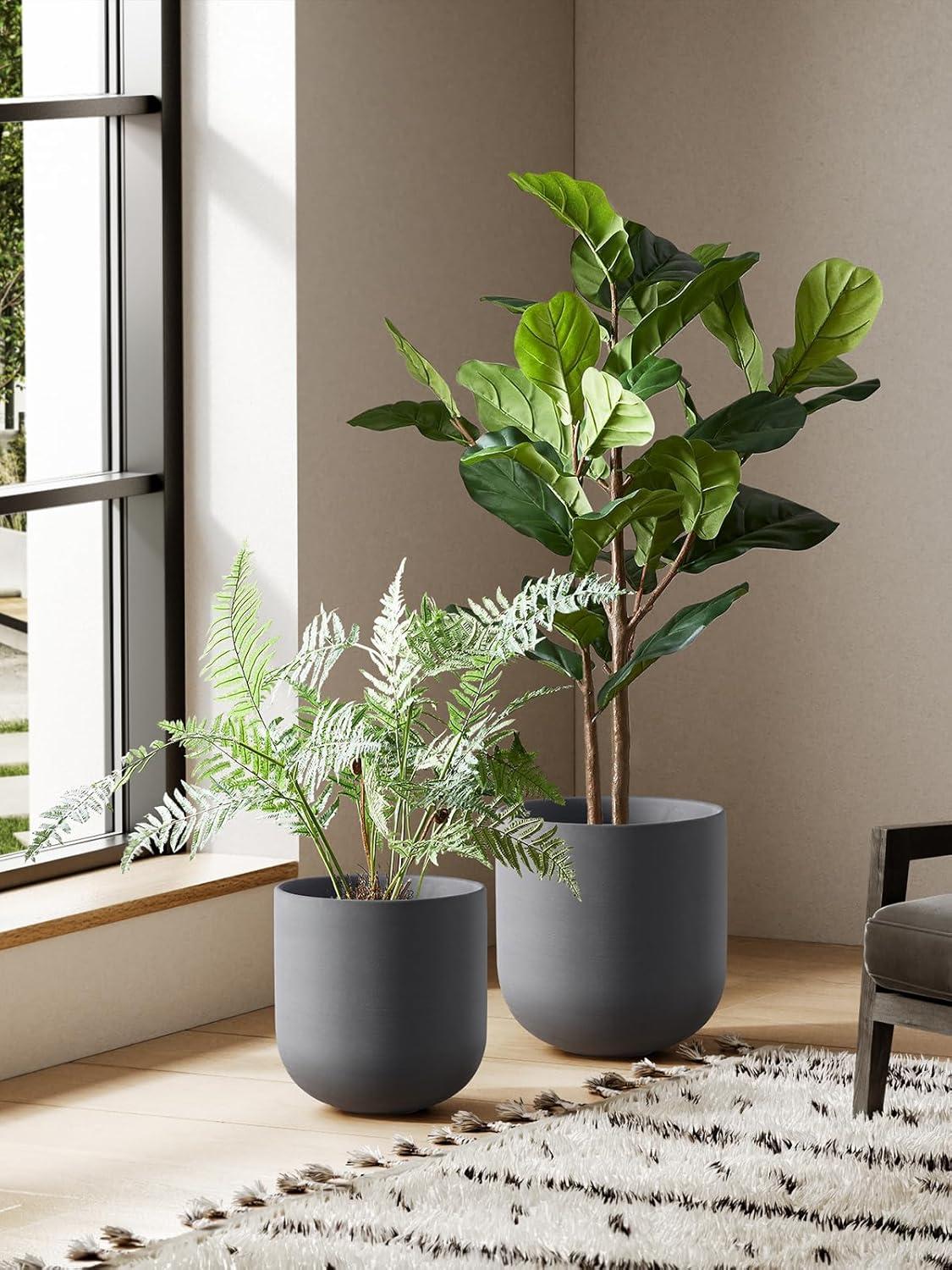 imageLE TAUCI 8 Inch Plant Pot Ceramic Pot with Drainage Hole ampamp Rubber Plug Indoor Planter for Herbs ampamp Small Houseplants Cylinder Planter for Home Office WhiteCharcoal Gray