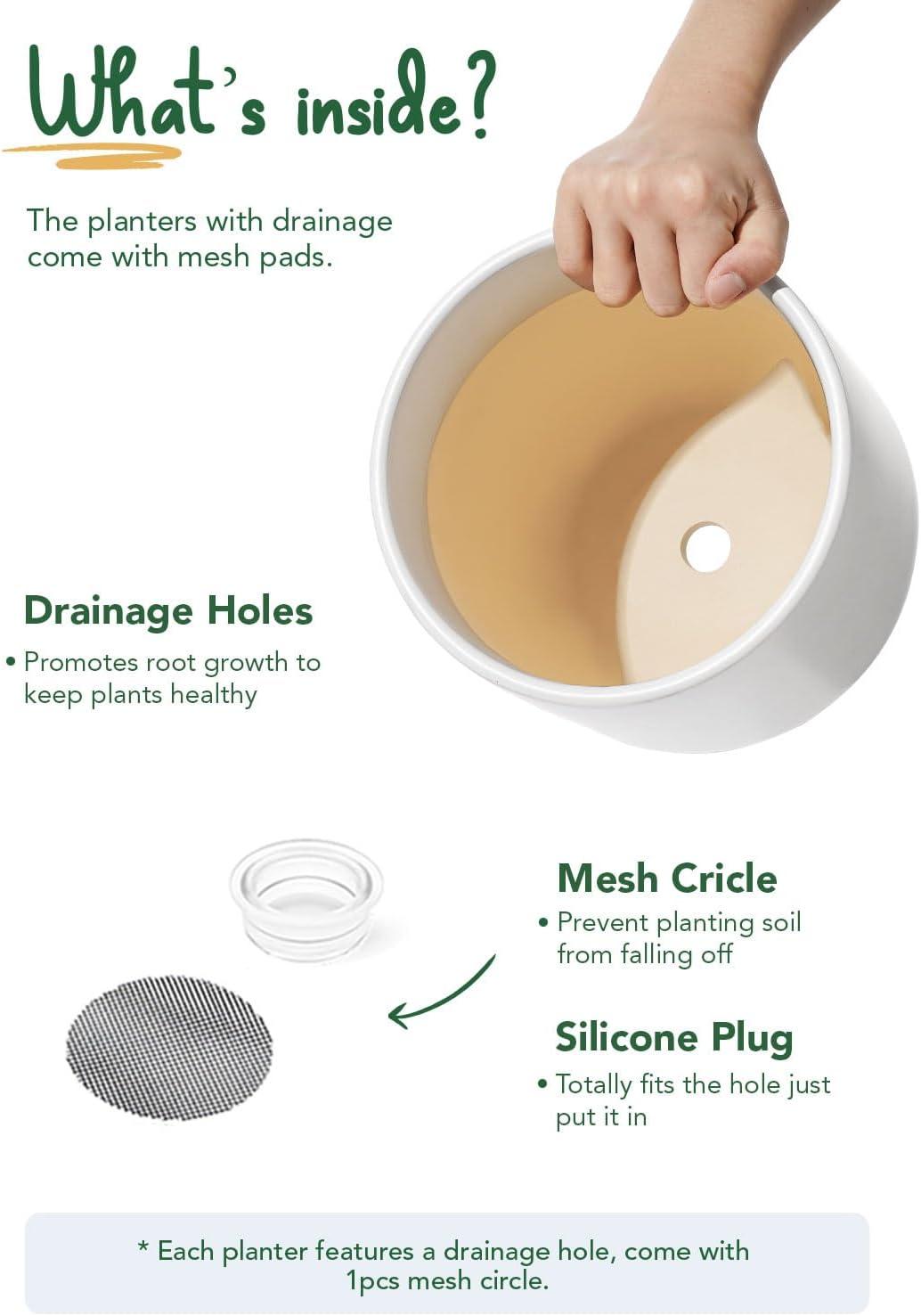 imageLE TAUCI 8 Inch Plant Pot Ceramic Pot with Drainage Hole ampamp Rubber Plug Indoor Planter for Herbs ampamp Small Houseplants Cylinder Planter for Home Office WhiteWhite