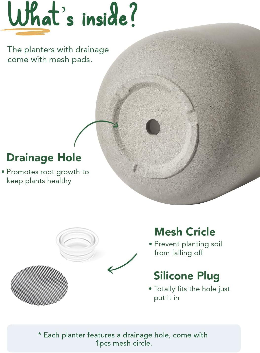 imageLE TAUCI 8 Inch Plant Pot Ceramic Pot with Drainage Hole ampamp Rubber Plug Indoor Planter for Herbs ampamp Small Houseplants Cylinder Planter for Home Office WhiteNeutral Gray