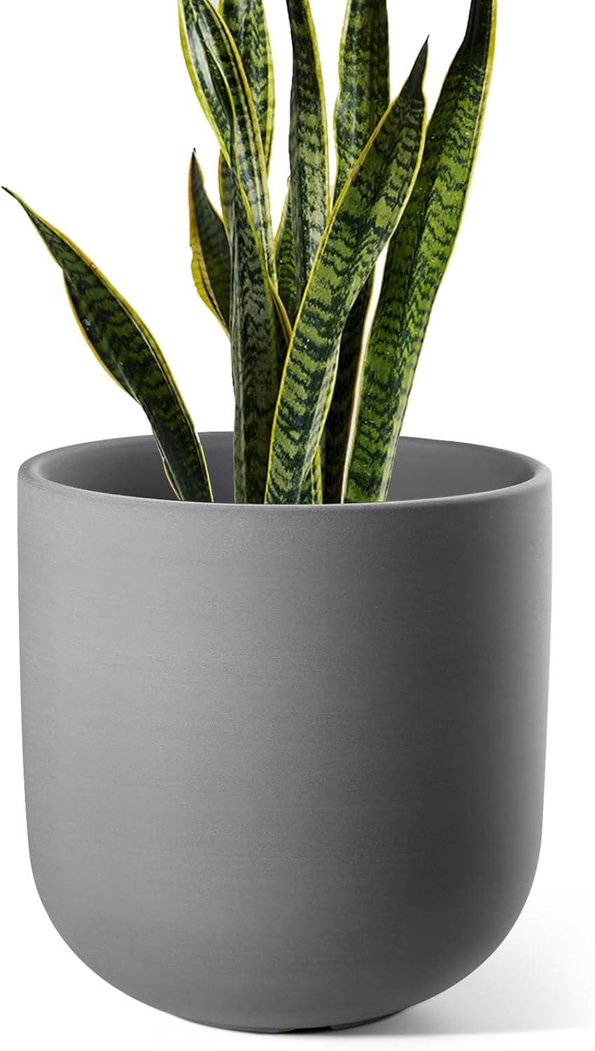 imageLE TAUCI 8 Inch Plant Pot Ceramic Pot with Drainage Hole ampamp Rubber Plug Indoor Planter for Herbs ampamp Small Houseplants Cylinder Planter for Home Office WhiteCharcoal Gray