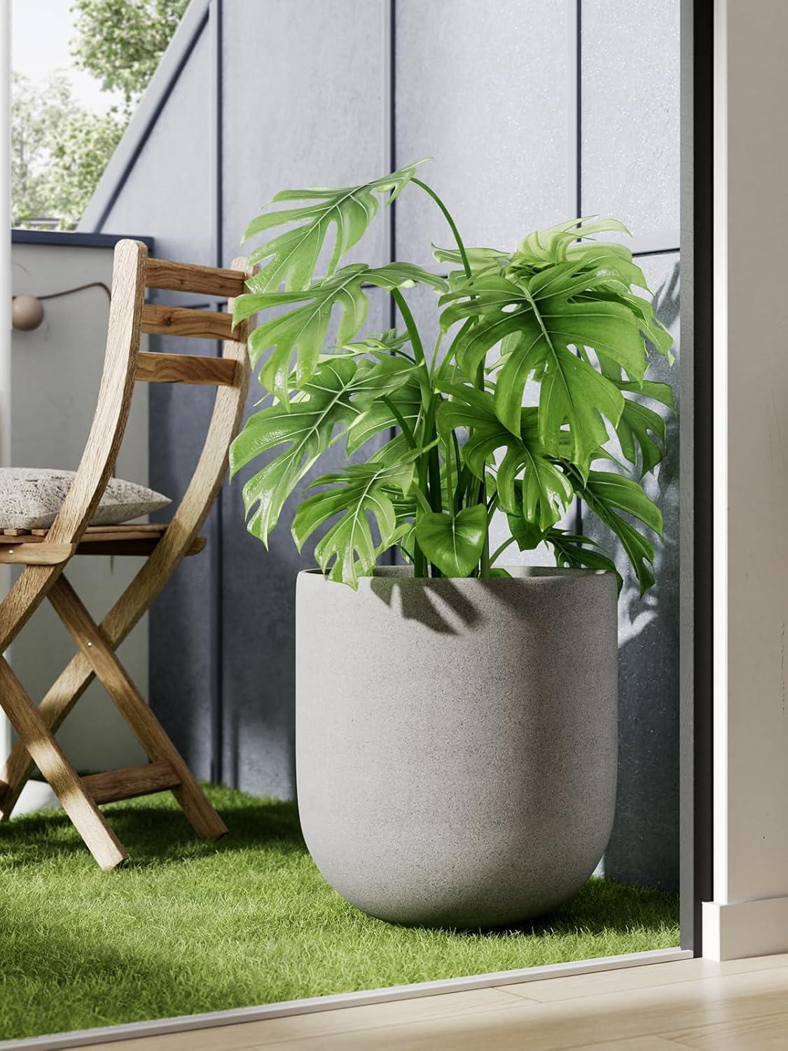 imageLE TAUCI 8 Inch Plant Pot Ceramic Pot with Drainage Hole ampamp Rubber Plug Indoor Planter for Herbs ampamp Small Houseplants Cylinder Planter for Home Office WhiteNeutral Gray