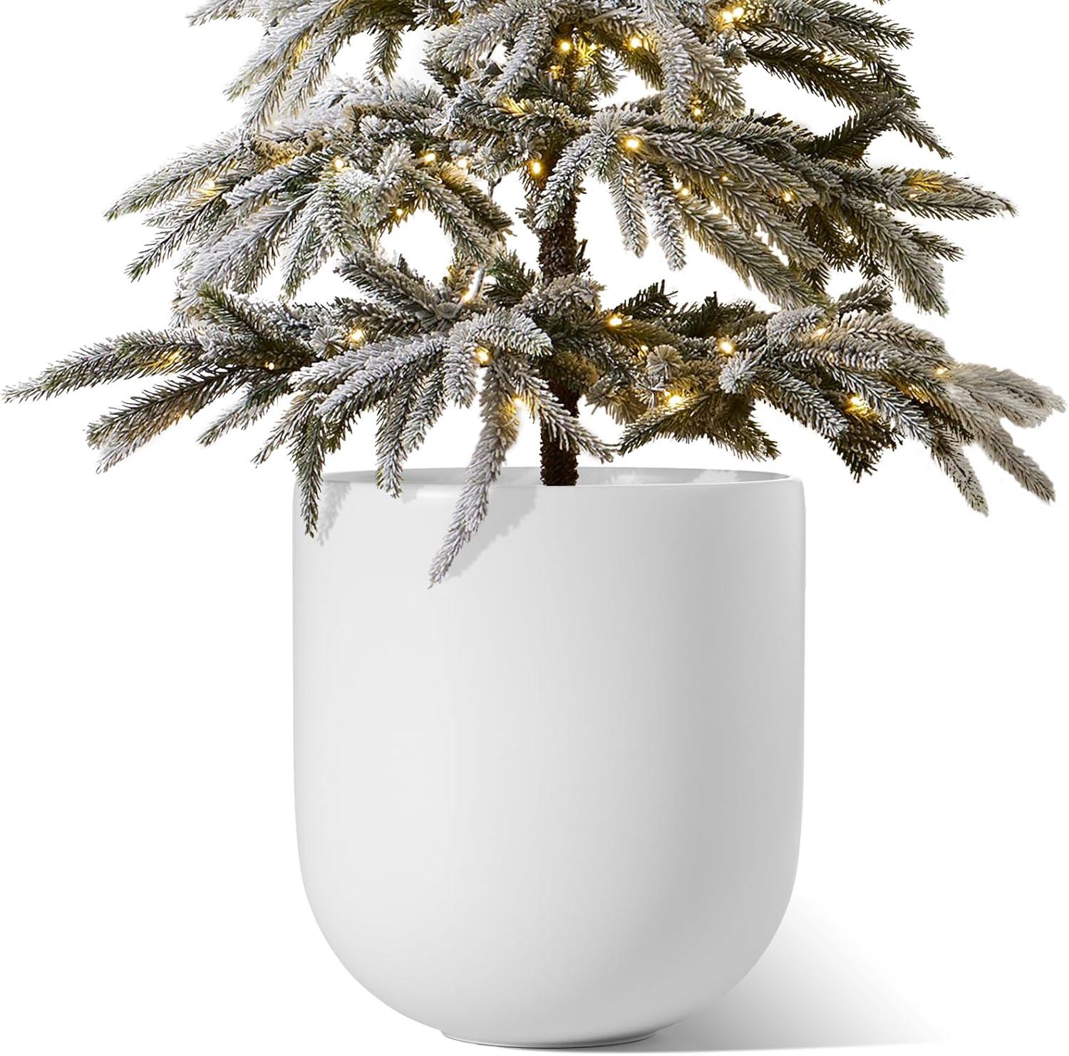 imageLE TAUCI 8 Inch Plant Pot Ceramic Pot with Drainage Hole ampamp Rubber Plug Indoor Planter for Herbs ampamp Small Houseplants Cylinder Planter for Home Office WhiteWhite