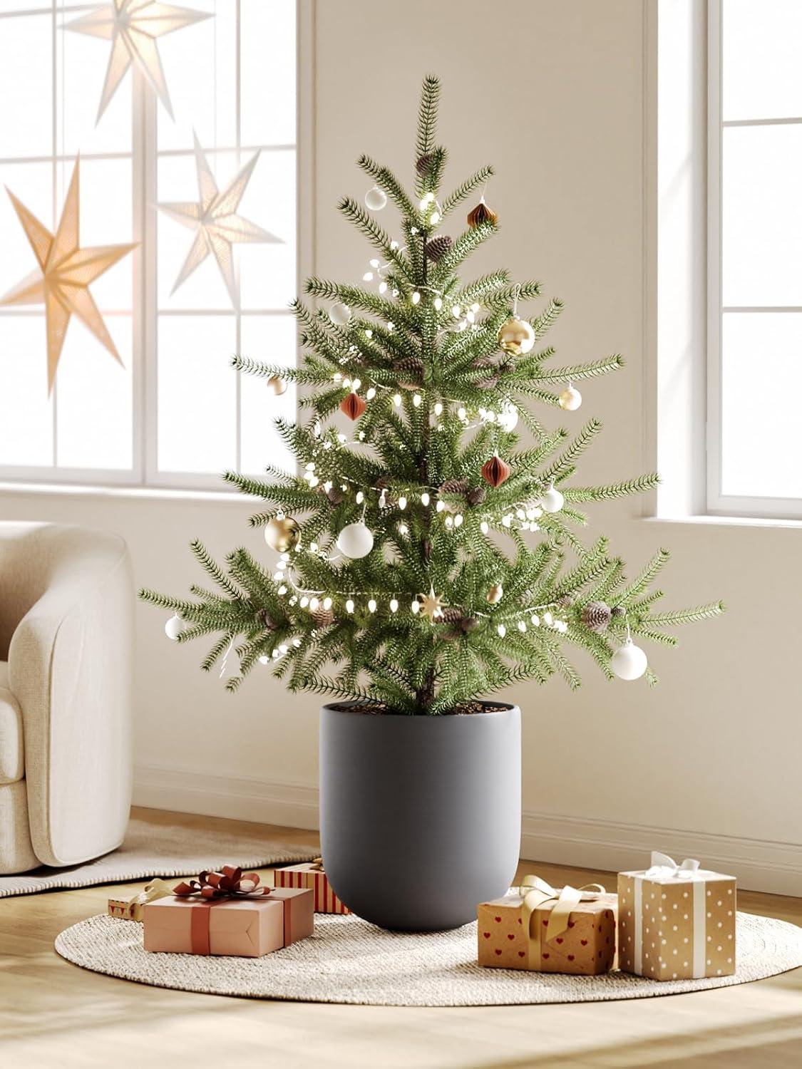 imageLE TAUCI 8 Inch Plant Pot Ceramic Pot with Drainage Hole ampamp Rubber Plug Indoor Planter for Herbs ampamp Small Houseplants Cylinder Planter for Home Office WhiteCharcoal Gray