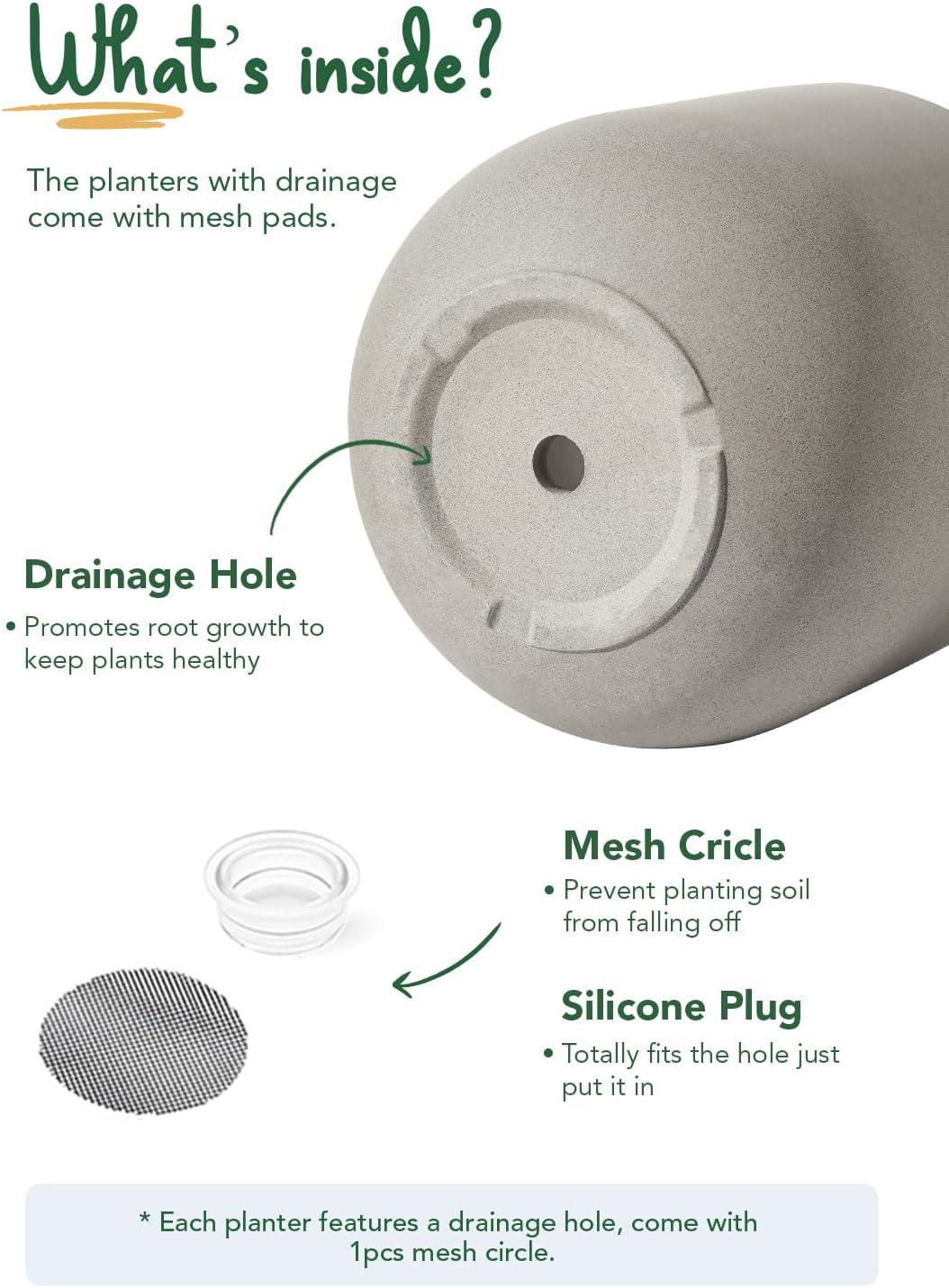 imageLE TAUCI 8 Inch Plant Pot Ceramic Pot with Drainage Hole ampamp Rubber Plug Indoor Planter for Herbs ampamp Small Houseplants Cylinder Planter for Home Office WhiteNeutral Gray