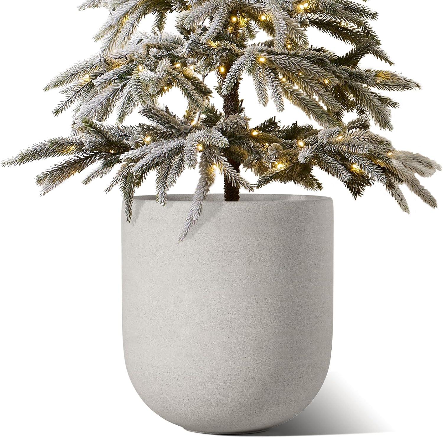 imageLE TAUCI 8 Inch Plant Pot Ceramic Pot with Drainage Hole ampamp Rubber Plug Indoor Planter for Herbs ampamp Small Houseplants Cylinder Planter for Home Office WhiteNeutral Gray