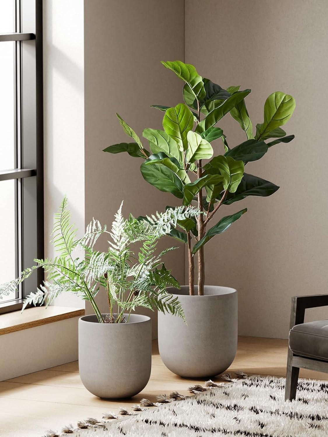 imageLE TAUCI 8 Inch Plant Pot Ceramic Pot with Drainage Hole ampamp Rubber Plug Indoor Planter for Herbs ampamp Small Houseplants Cylinder Planter for Home Office WhiteNeutral Gray