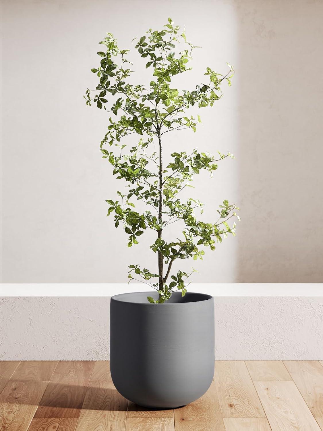 imageLE TAUCI 8 Inch Plant Pot Ceramic Pot with Drainage Hole ampamp Rubber Plug Indoor Planter for Herbs ampamp Small Houseplants Cylinder Planter for Home Office WhiteCharcoal Gray