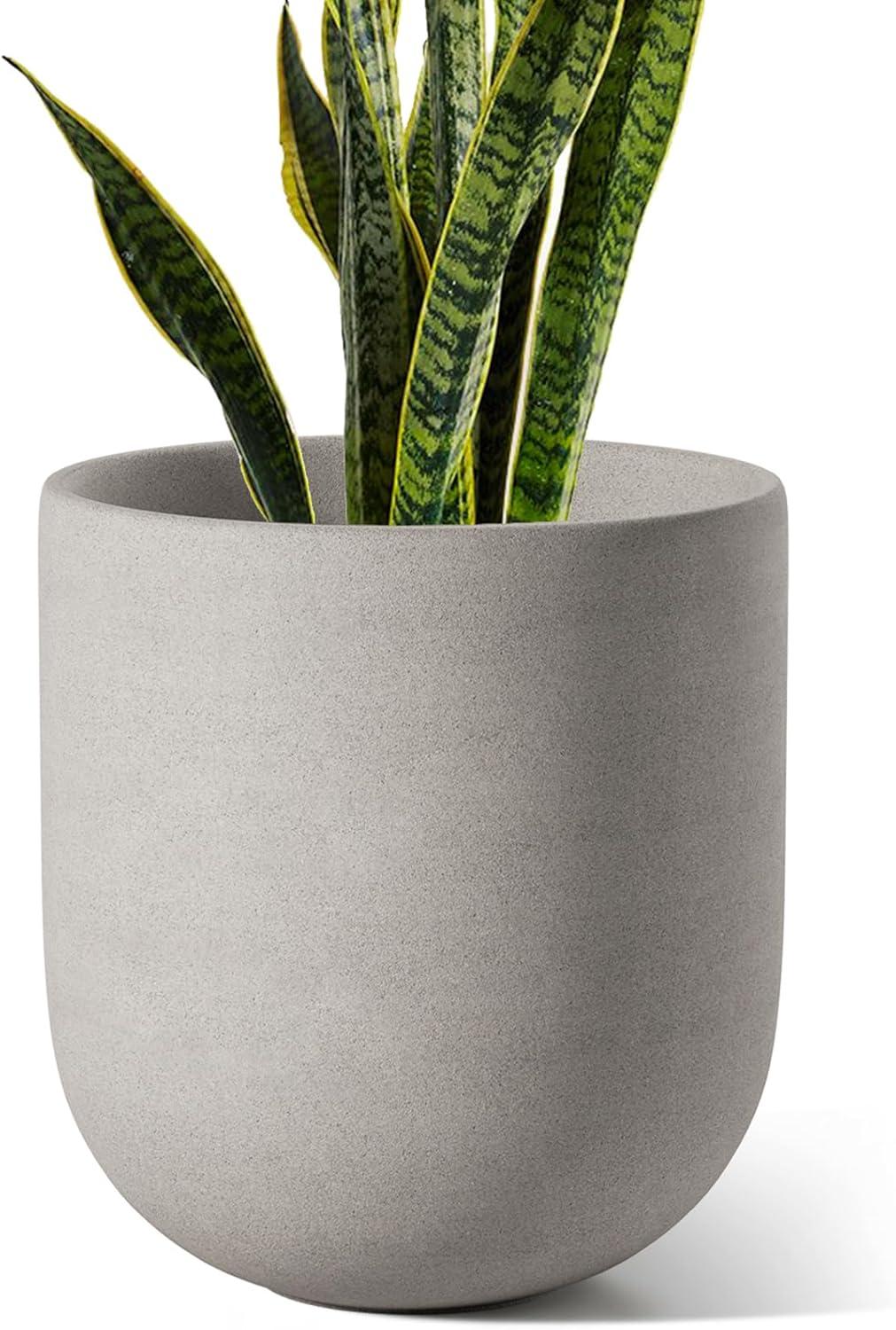 imageLE TAUCI 8 Inch Plant Pot Ceramic Pot with Drainage Hole ampamp Rubber Plug Indoor Planter for Herbs ampamp Small Houseplants Cylinder Planter for Home Office WhiteNeutral Gray