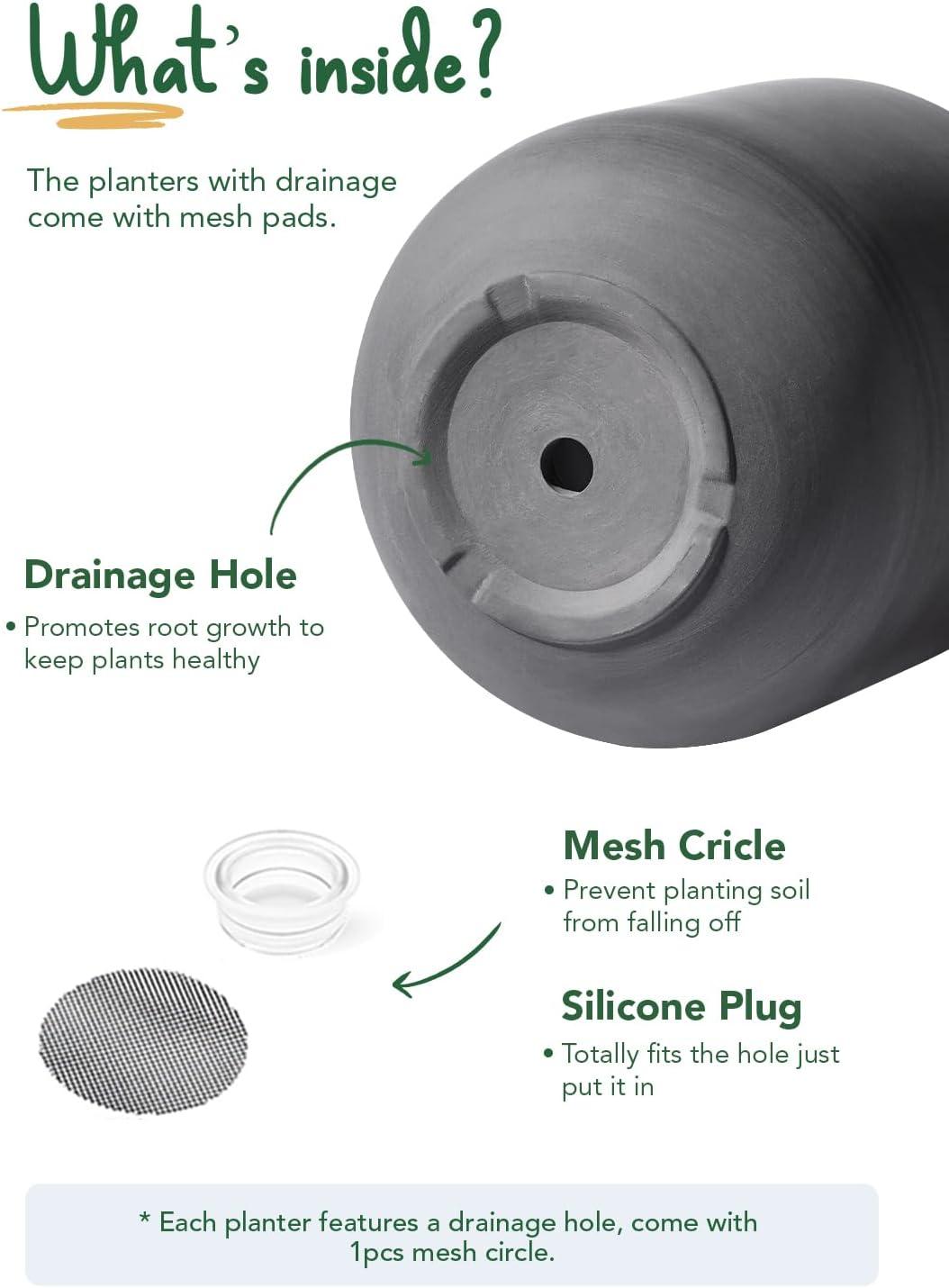 imageLE TAUCI 8 Inch Plant Pot Ceramic Pot with Drainage Hole ampamp Rubber Plug Indoor Planter for Herbs ampamp Small Houseplants Cylinder Planter for Home Office WhiteCharcoal Gray