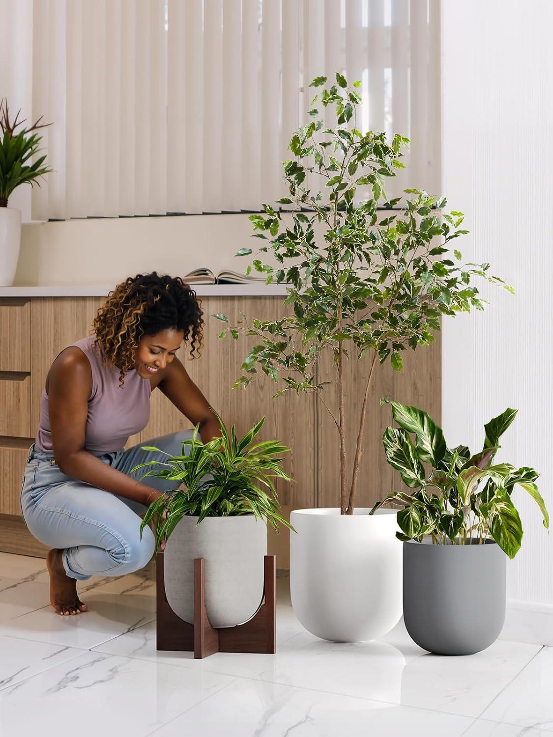 imageLE TAUCI 8 Inch Plant Pot Ceramic Pot with Drainage Hole ampamp Rubber Plug Indoor Planter for Herbs ampamp Small Houseplants Cylinder Planter for Home Office WhiteNeutral Gray