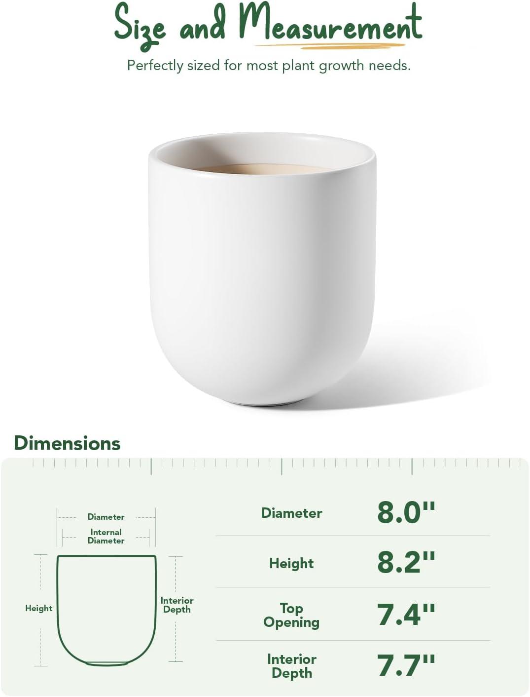 imageLE TAUCI 8 Inch Plant Pot Ceramic Pot with Drainage Hole ampamp Rubber Plug Indoor Planter for Herbs ampamp Small Houseplants Cylinder Planter for Home Office WhiteWhite