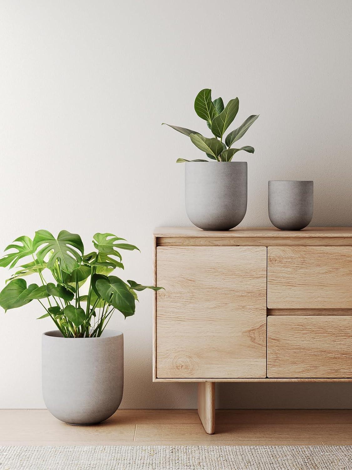 imageLE TAUCI 8 Inch Plant Pot Ceramic Pot with Drainage Hole ampamp Rubber Plug Indoor Planter for Herbs ampamp Small Houseplants Cylinder Planter for Home Office WhiteNeutral Gray