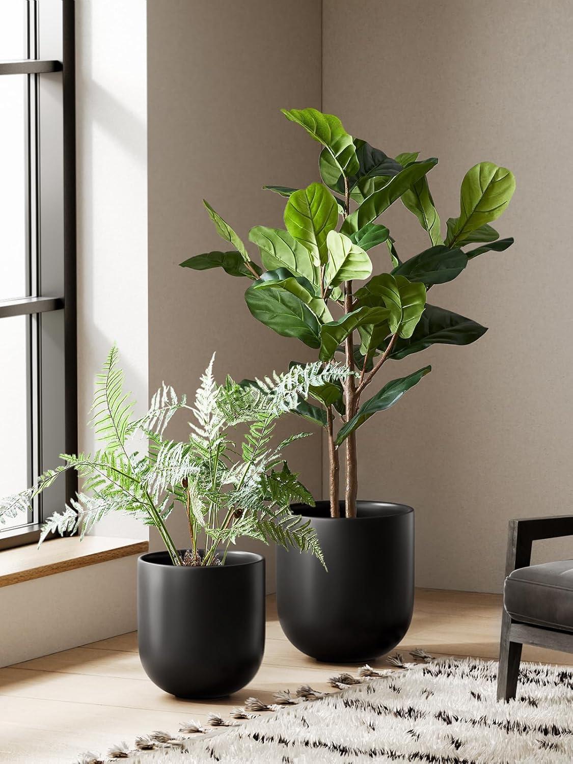 imageLE TAUCI 8 Inch Plant Pot Ceramic Pot with Drainage Hole ampamp Rubber Plug Indoor Planter for Herbs ampamp Small Houseplants Cylinder Planter for Home Office WhiteBlack