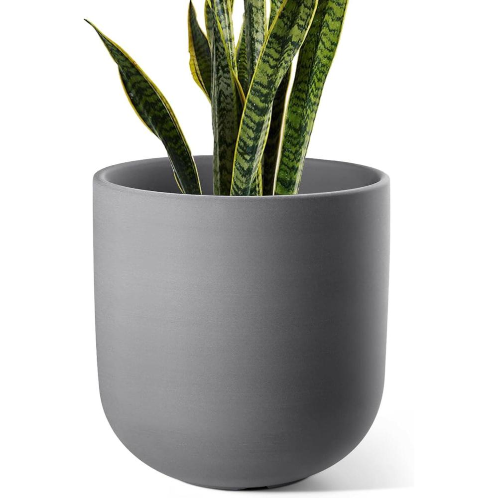 imageLE TAUCI 8 Inch Plant Pot Ceramic Pot with Drainage Hole ampamp Rubber Plug Indoor Planter for Herbs ampamp Small Houseplants Cylinder Planter for Home Office WhiteCharcoal Gray
