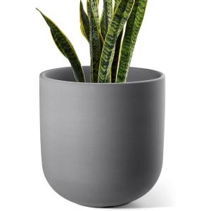 imageLE TAUCI 8 Inch Plant Pot Ceramic Pot with Drainage Hole ampamp Rubber Plug Indoor Planter for Herbs ampamp Small Houseplants Cylinder Planter for Home Office WhiteCharcoal Gray
