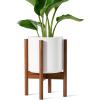 imageLE TAUCI 12 Inch Planter with Acacia Wood Stand Large Ceramic Indoor Plant Pot with Drainage Hole ampamp Plug Mid Century Modern Plant Holder for Fiddle Leaf Fig Monstera Snake Plant WhiteWhite