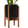 imageLE TAUCI 12 Inch Planter with Acacia Wood Stand Large Ceramic Indoor Plant Pot with Drainage Hole ampamp Plug Mid Century Modern Plant Holder for Fiddle Leaf Fig Monstera Snake Plant WhiteBlack