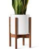 imageLE TAUCI 12 Inch Planter with Acacia Wood Stand Large Ceramic Indoor Plant Pot with Drainage Hole ampamp Plug Mid Century Modern Plant Holder for Fiddle Leaf Fig Monstera Snake Plant WhiteWhite