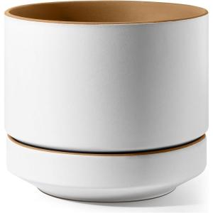 imageLE TAUCI 14 Inch Large Plant Pot with Saucer Ceramic Outdoor ampamp Indoor Big Planter with Drainage Hole Mesh Pad ampamp Plug Included Unglazed Porous Modern for Home and Patio Charcoal GrayAlpine White  Ochre