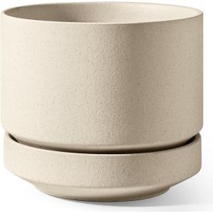 imageLE TAUCI 14 Inch Large Plant Pot with Saucer Ceramic Outdoor ampamp Indoor Big Planter with Drainage Hole Mesh Pad ampamp Plug Included Unglazed Porous Modern for Home and Patio Charcoal GraySpeckled Oat