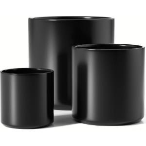 imageLE TAUCI Ceramic Pots for Plants 1086 Inch Indoor Plant Pots Modern Planters for Indoor Plants Home Office Cylinder Planters with Drainage Hole and Plug Set of 3 BlackBlack